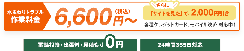 水回りトラブル作業料金6,600円（税込）から