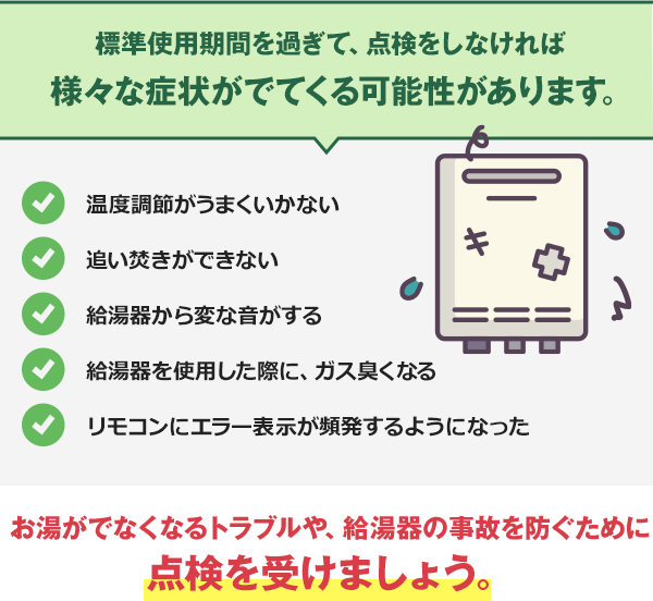 ある日突然お湯が出なくなってしまう前にまずは点検を。