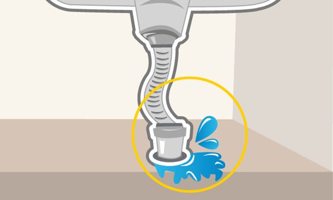 キッチンシンク下「排水ホース」と「床下排水管」の繋ぎ目からの水漏れ